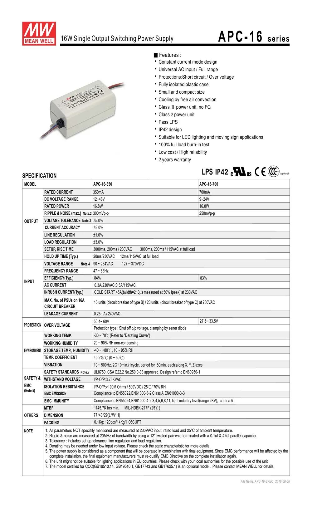 Блок питания регулируемый APC-16-700 Meanwell ПРИВЕЛО Питания 16.8 Вт 9~ 24 В 700mA постоянного тока IP42 mean well СВЕТОДИОДНЫЙ драйвер пластиковый случае питания