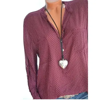 

2019 New Large Size Women's Shirts Autumn Spring Tops Loose V Neck Polka Dot Printed Blouse Plus Size S-5XL Blusas Elegante