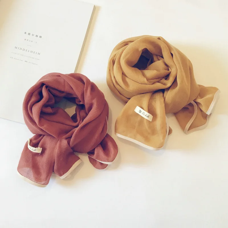 

Korean Casual Cotton Linen Solid Bind Soft Warm Autumn Winter Thin Kids Children Boys Girls Shawl Scarves Accessories-LHC