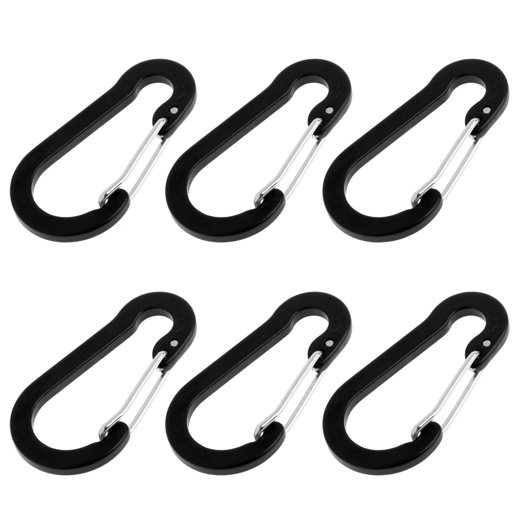 6 Pieces Aluminum D-Ring Carabiner Clip Spring Snap Hook Keychain