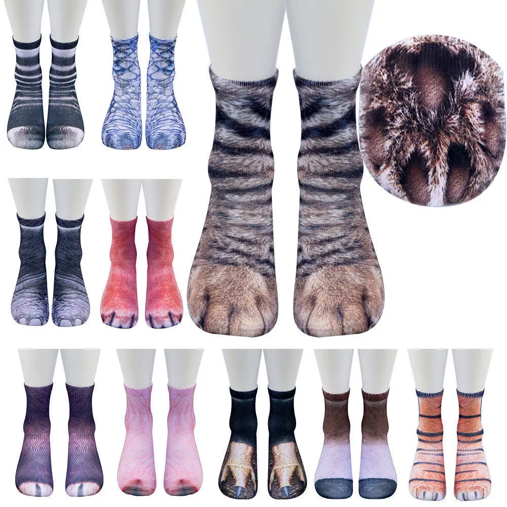 

1pair Women Men Adult Unisex Animal Paw Crew Medium Socks Sublimated Print