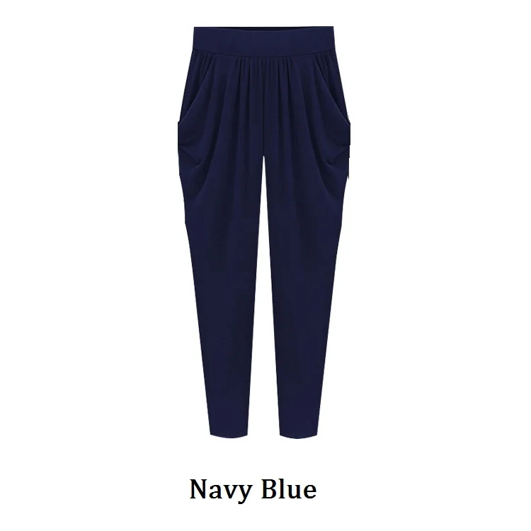 Летние женские брюки, широкие прямые брюки с высокой талией, комфортные брюки большего размера 8XL, OL длинные брюки - Цвет: Navy Blue
