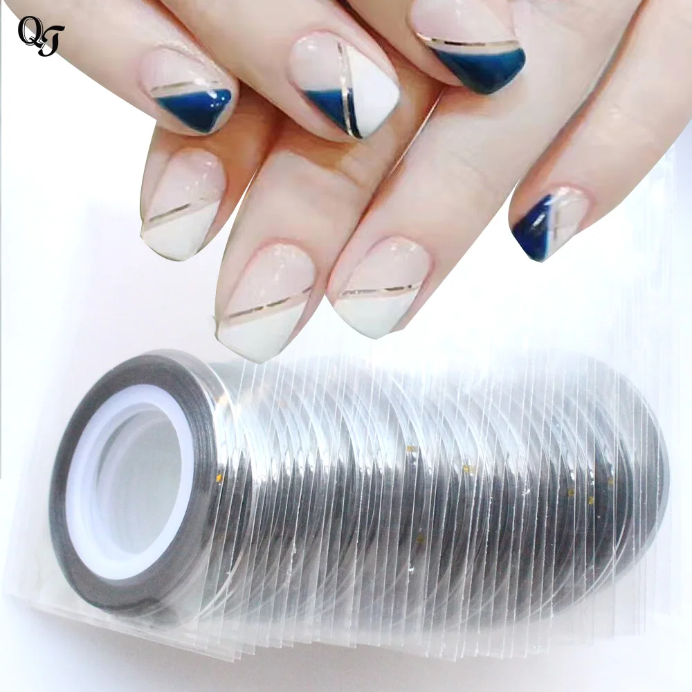 50 Rolls Серебряный Nail Rolls Чередование Клейкие ленты линии 3D Дизайн ногтей Аксессуары Дизайн ногтей линии Стикеры для Дизайн ногтей uv гель для