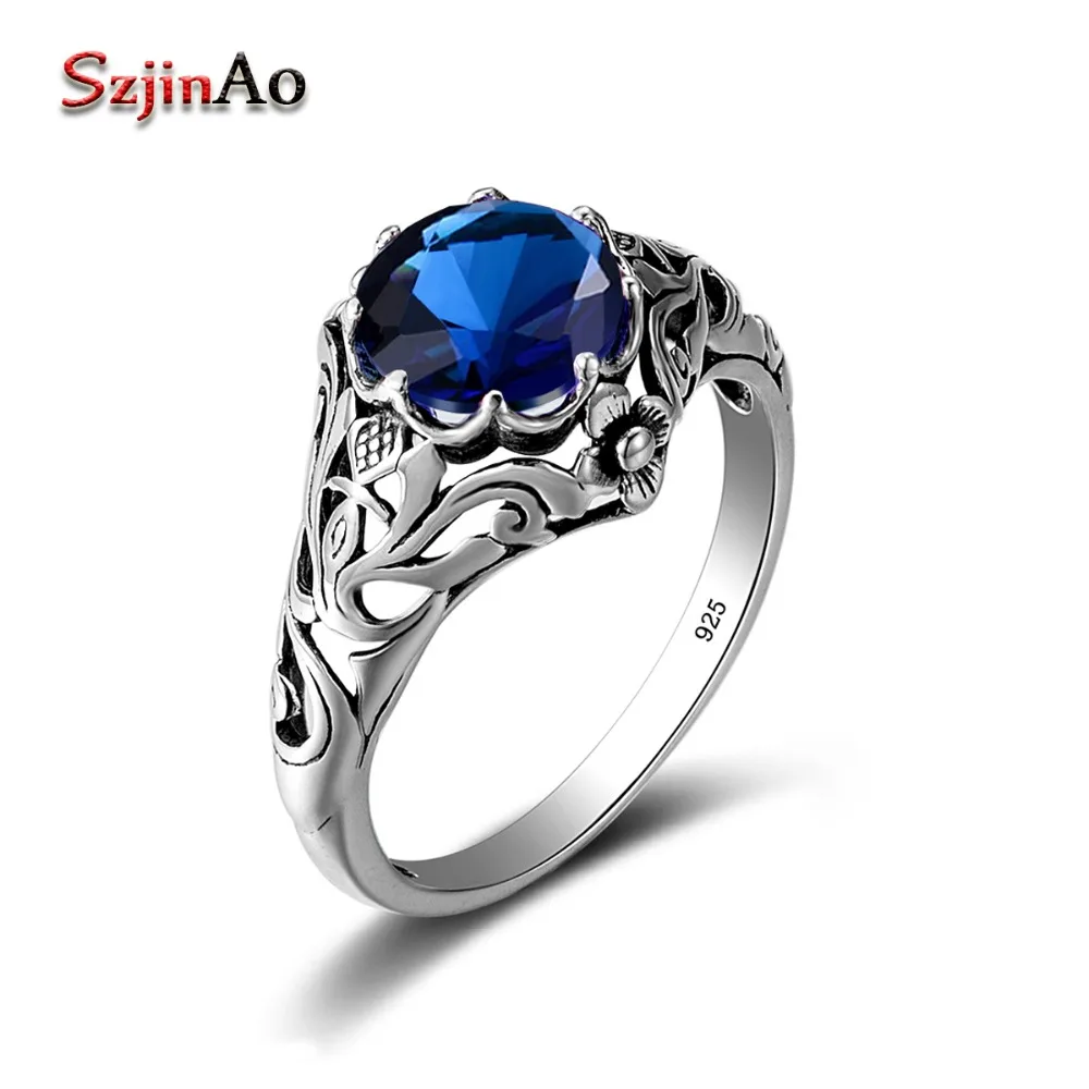 

Szjinao Couple Blue Rings Handmade Sapphire Silver 925 Wedding Rings Sapphire Women Turkish Jewelry Valentine Day Gift