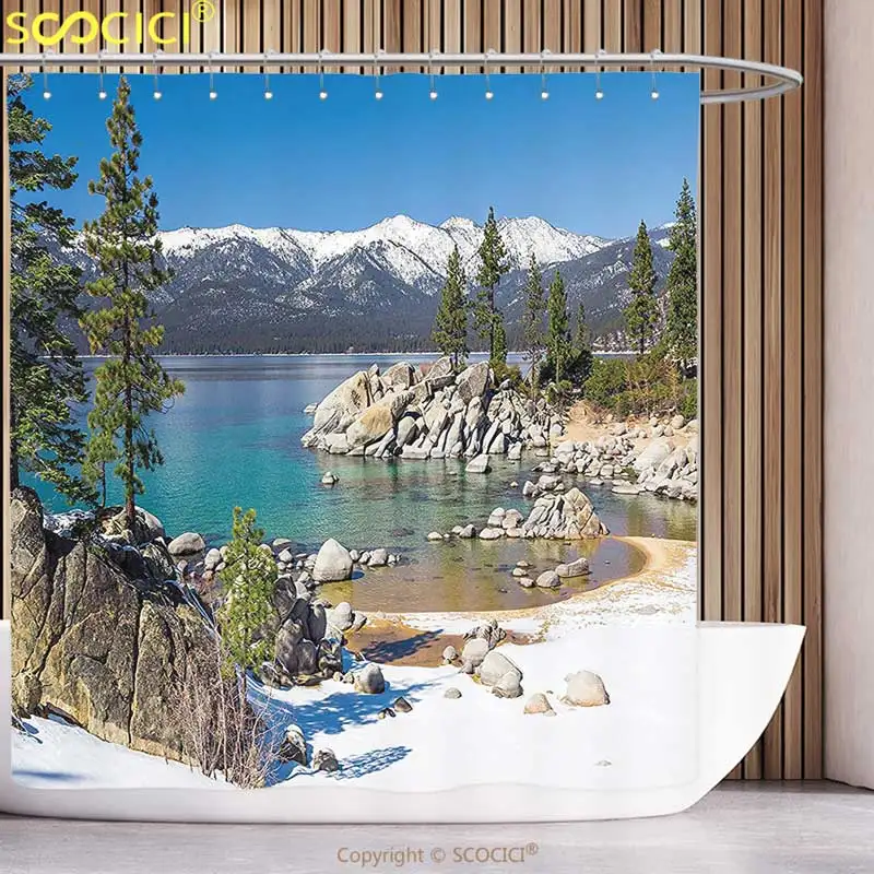 Decorative Shower Curtain Lake House Decor Circle Lake Harbor