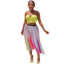 Новые летние женские плиссированные юбки цветные полосатые юбки с принтом