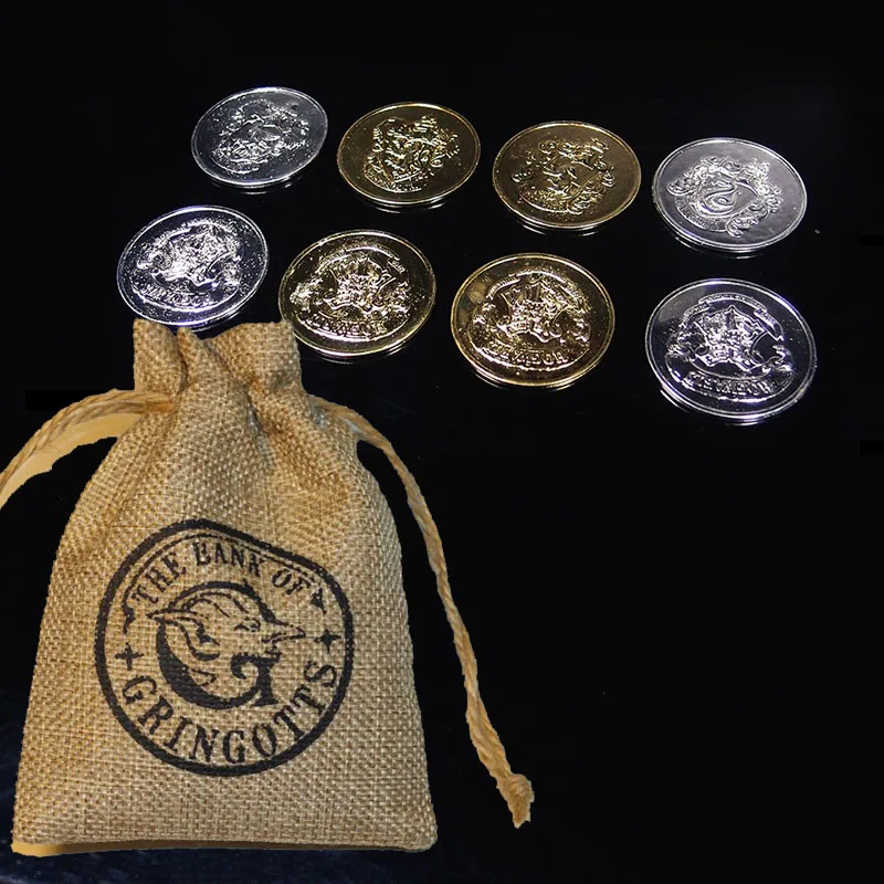HP7 HOGWART Commemorative Coins HP Potter Gringots' Bank Coins Golden Galleon Silver Sickle Copper Knut 1:1 Metal Models HP Toys