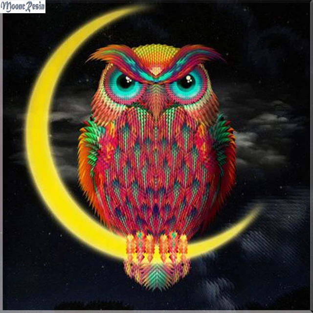 

MOONCRESIN 5D Diamond Painting Cross Stitch Owl And The Moon Diy Diamond Mosaic Full Square Diamond Embroidery Decoration Gifts