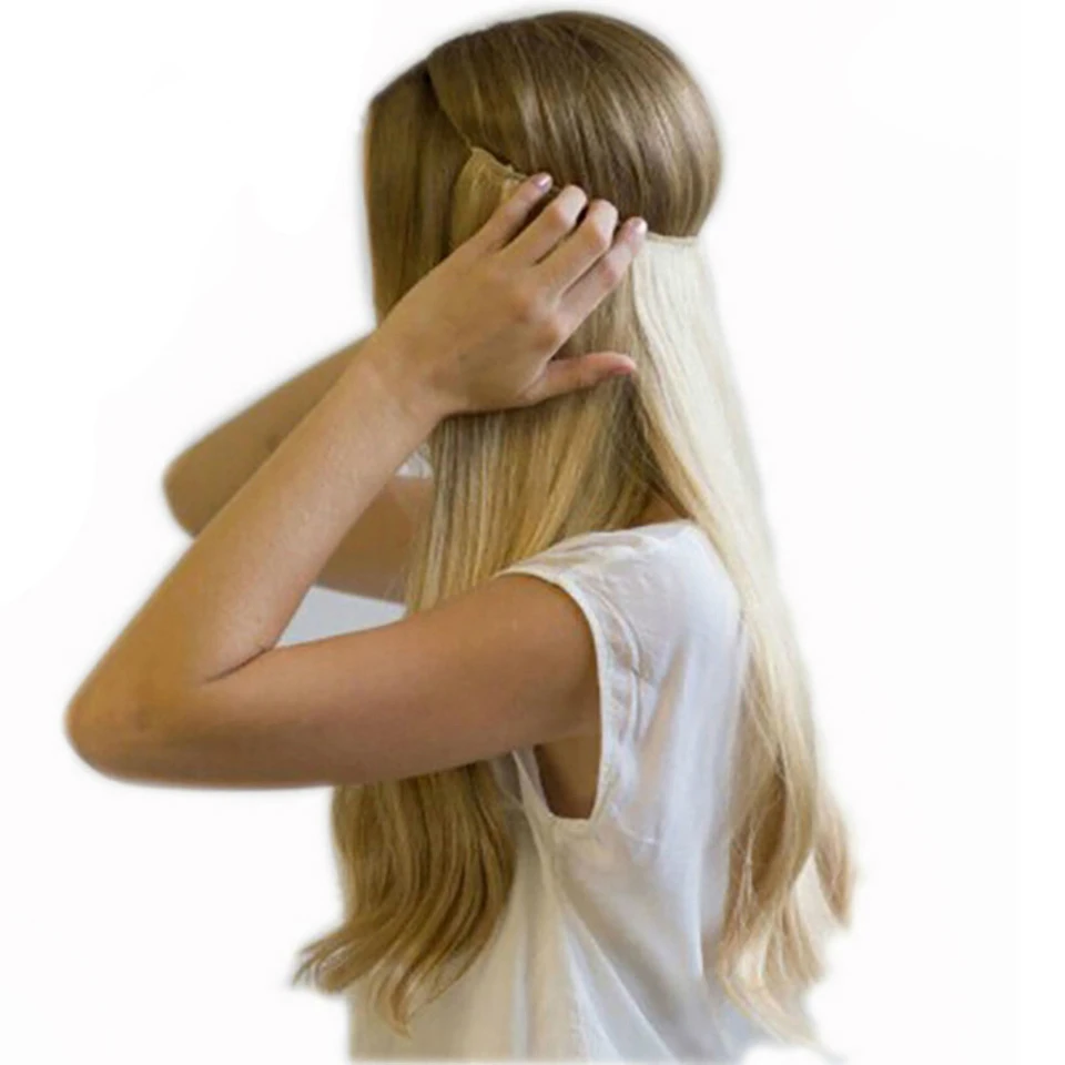 DIFEI 24 inch Invisible Wire No Clips in Hair Extensions Secret Fish Line Hairpieces Straight real natural Synthetic