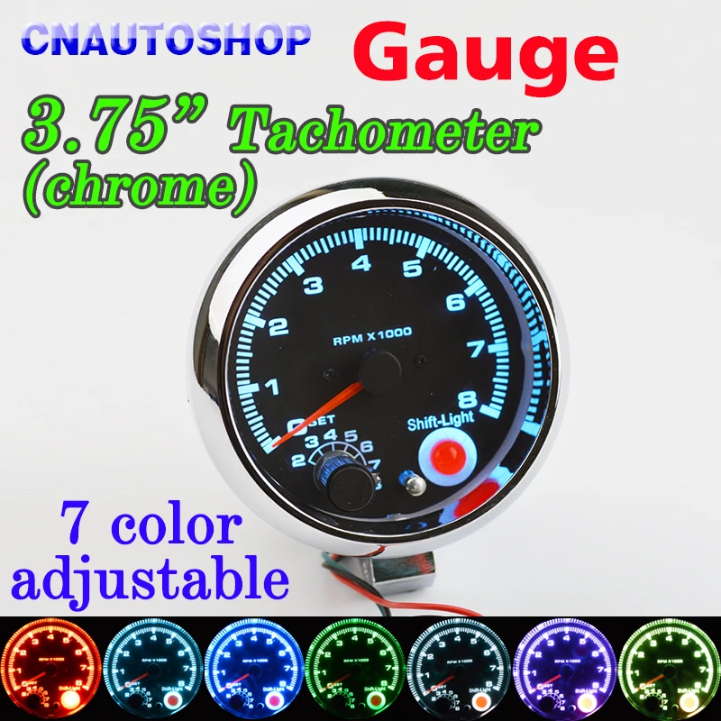Dragon Gauge 3.75 Inch 95mm Car Gauge Tachometer Meter 12V 7 LED Colors