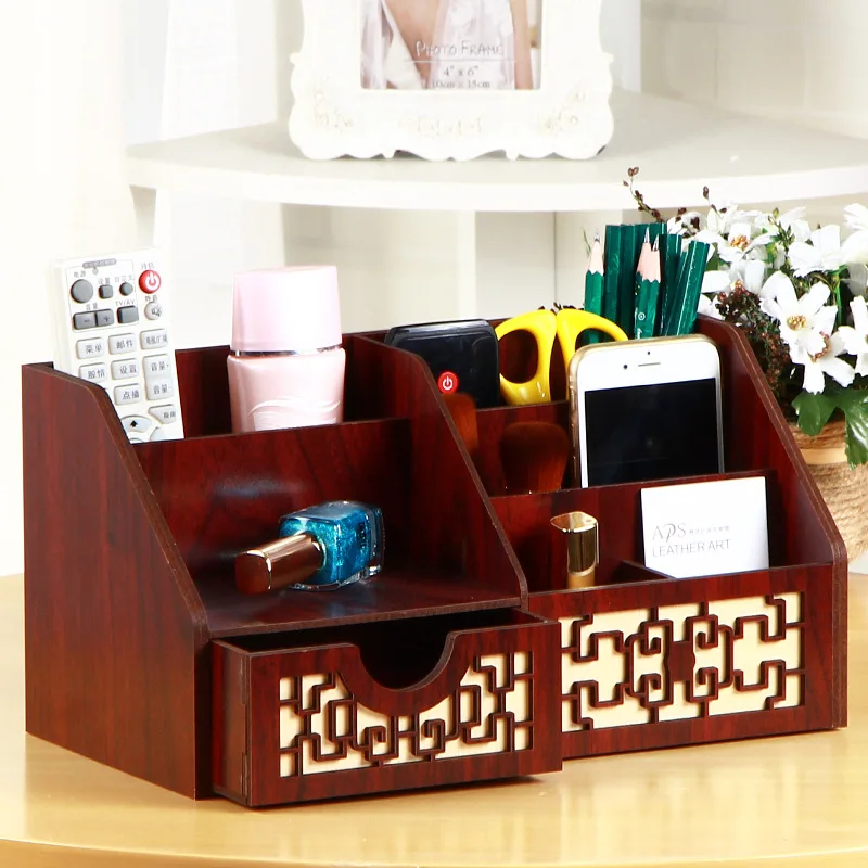 

Solid Wooden Pen Container on Office Desktop Storage Box Household Tea Table Remote Control Organizer Make Up Storage Box F