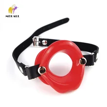 Open Mouth Gag BDSM Sex Toys Adult Erotic Products Lip Shape Leather Bondage Rubber Penis Insert Oral Sex Gag For Men Woman