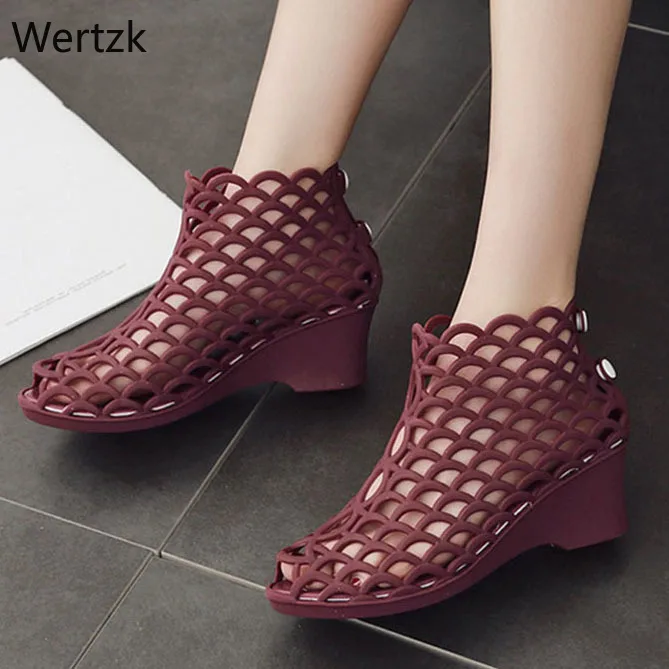 

Summer Shoes Woman Wedge Sandals Peep Toe Breathable Hollow Out Ladies Mesh Fashion Soft Thick Heel Female Casual Shoes A261