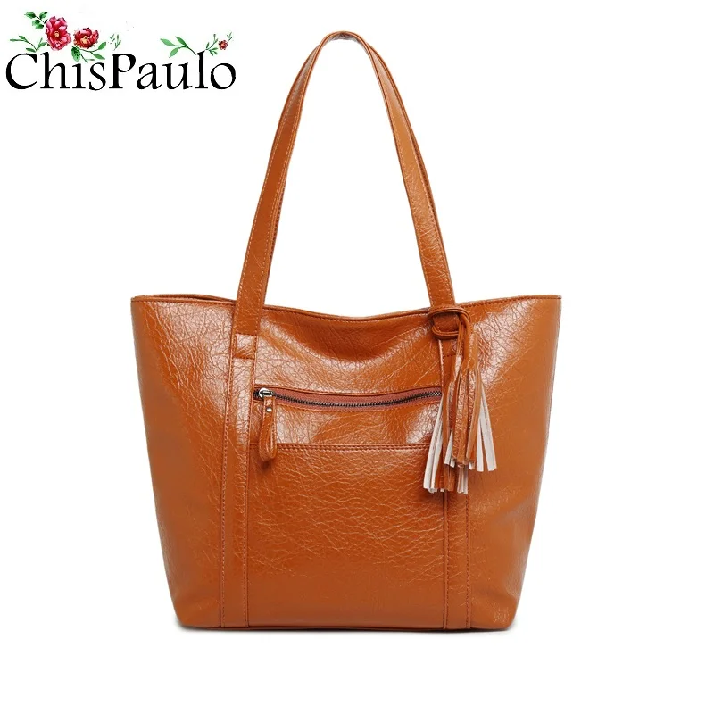 

Oil Wax Leather Handbag Solid Fashion Shoulder Chain Bags Large Capacity Hand bags For Women 2018 Casual Tote Messenger Bag N227