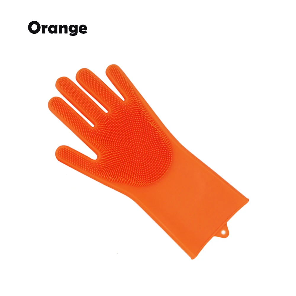 1Pc Silicone Dishes Washing Glove with Cleaning Brush Kitchen Washing Magic Glove Food Grade Dishwashing Gloves All-purpose - Color: Orange  left