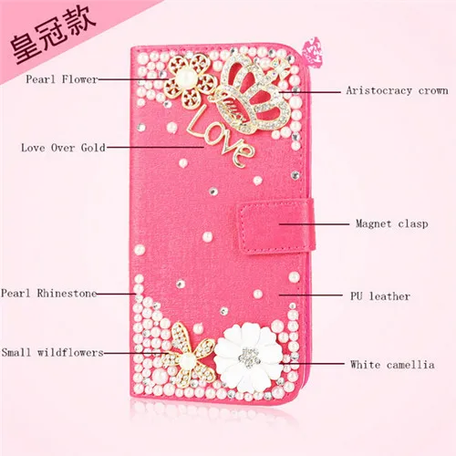 New Luxury 3D flower Bling Diamond Wallet Holster back cover skin PU Leather case For wiko getaway |