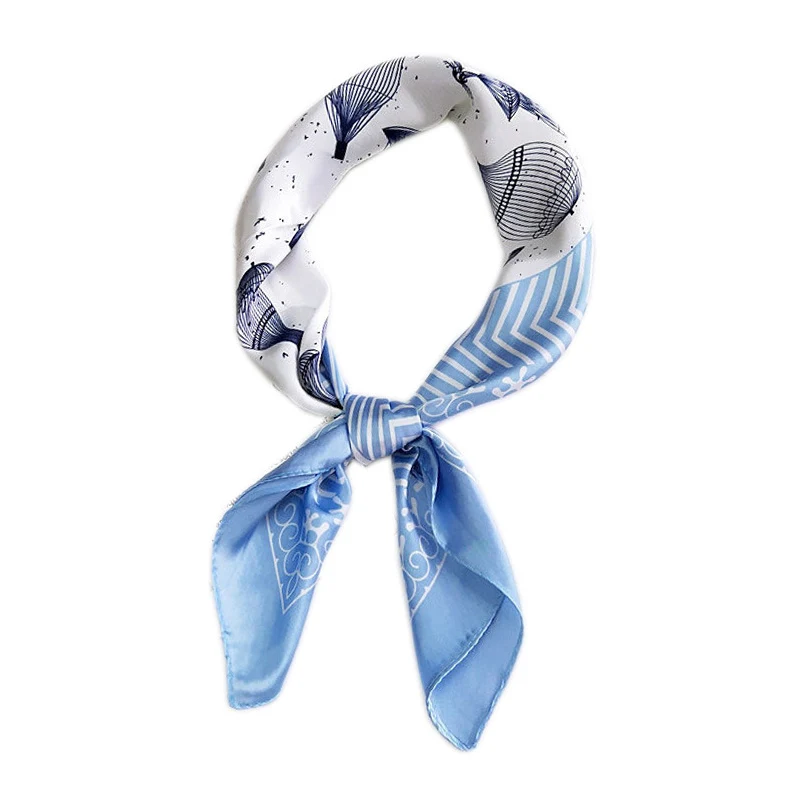 Print Flower Bandana Square Scarf For Ladies Fashion Wild Trend Silk Satin Hair Handkerchief Women Bag Geometric Printing