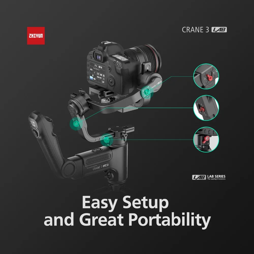 ZHIYUN Crane 3 лабораторная камера стабилизатор, двойной зум и фокус 3 оси Gimble для Nikon D850 sony A9 A7R Canon 1DX GH5 ручной Gimbal