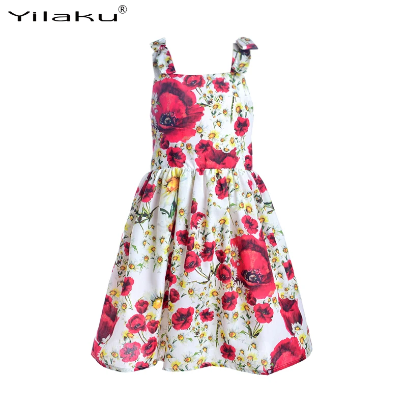 2017 Summer Strap Girls Dress Floral Flower Print Girls Clothes Kids ...