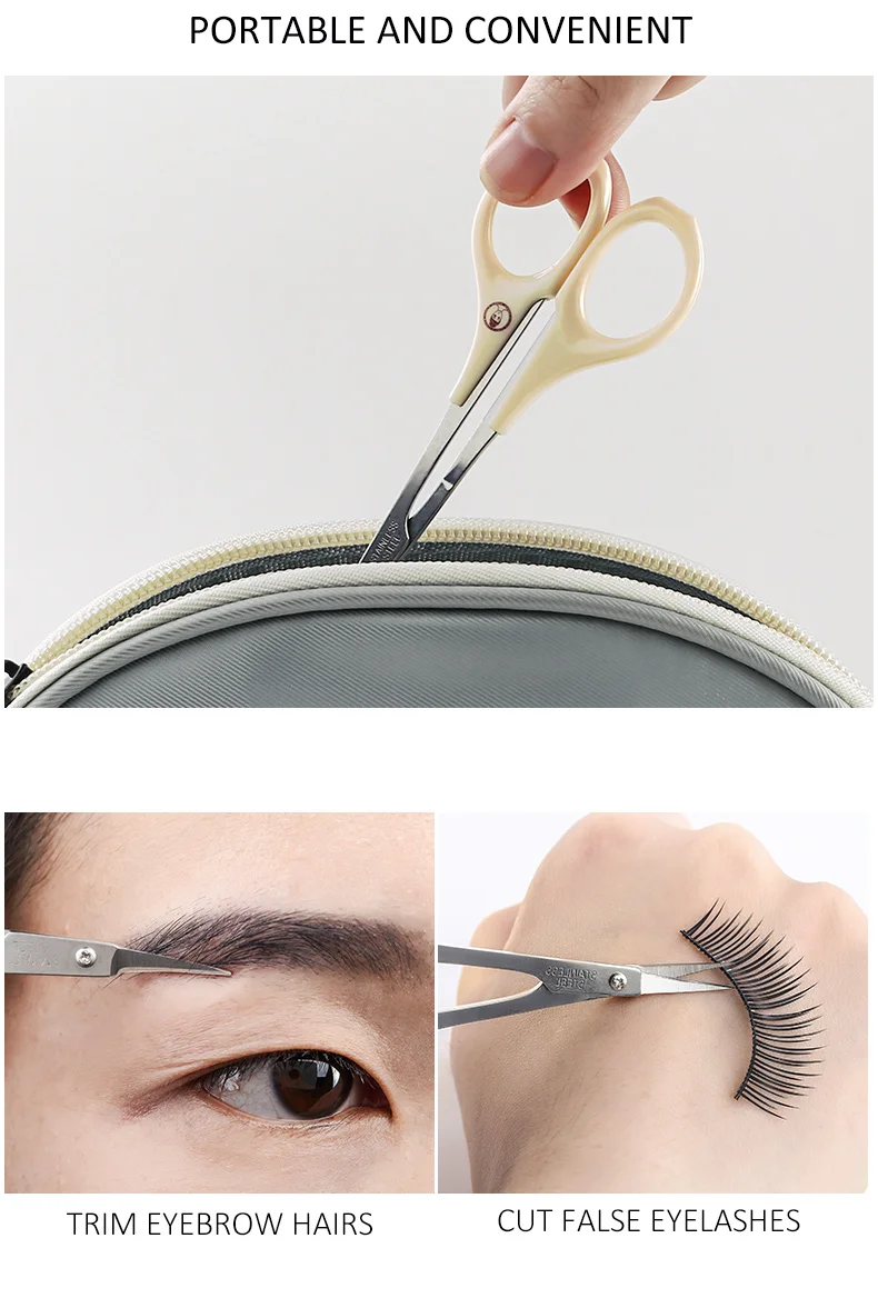 SEMBEM Slim Sharp Tip Makeup Eyebrow Scissors Stainless Steel Curved Tip Beauty Scissors Small Manicure Trimming Scissors