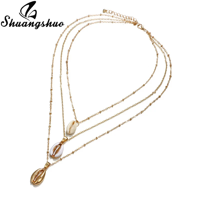 

Shuangshuo Shell Necklaces Gold Natural Sea Shells Choker Necklace For Women Cowrie Necklaces & Pendants Summer Beach Jewelry