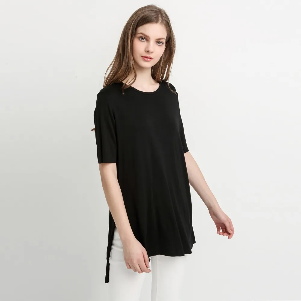 

VZFF 2019 Women Loose Large Size Side Split Top Summer Street Style Short Sleeve Stretch O-Neck Short Sleeve T Shirt Femenina
