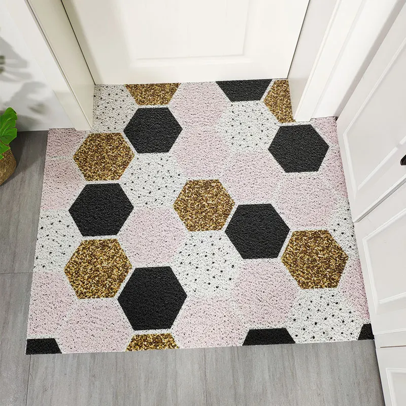 

Door mat Entry carpet PVC wire loop floor mat ins Golden geometry DIY carpet soft High elasticity waterproof plastic rug