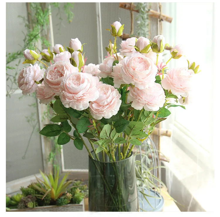 

3Heads Artificial Rose Flowers White Peonies Silk Flowers Red Pink Blue Fake Flower Wedding Decor for Home Peony Bouquet Flower