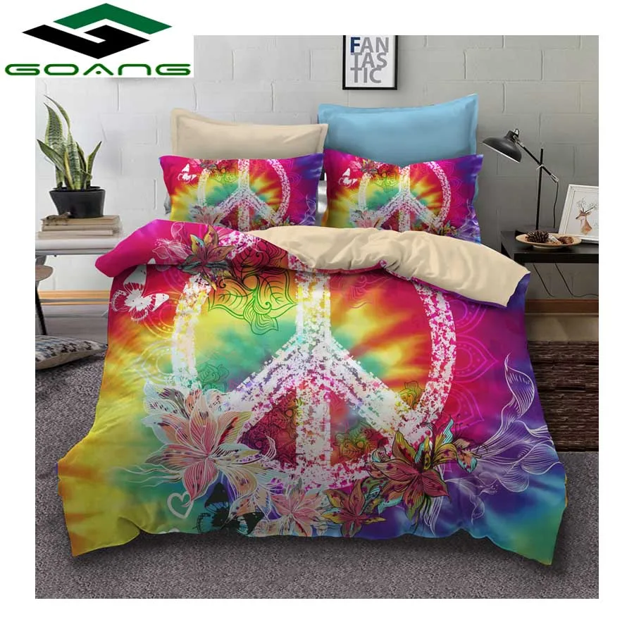 

GOANG Bedding Set hippie peace symbol 3pcs Family Set Include Bed Sheet Duvet Cover Pillowcase hot sell home textile products