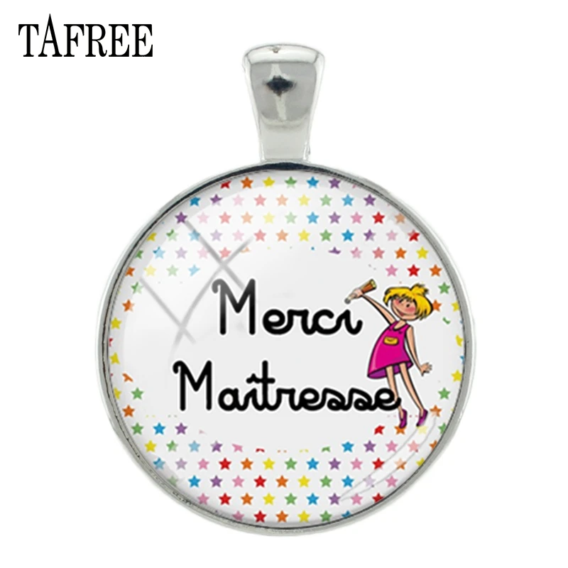 

TAFREE French Merci Words Pendants Special women 25mm glass Charms for Keychain Necklace Rhodium Plated Handmade Jewelry CT303