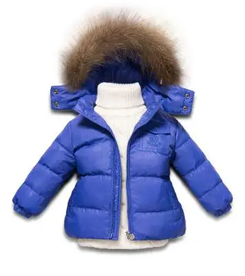 Новинка года; стильная зимняя парка для девочек и мальчиков с мехом природный енот; Утепленная зимняя куртка для девочек; зимняя одежда; одежда для детей - Цвет: blue