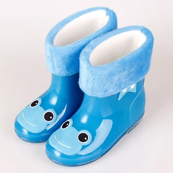 

2016 Children Cute Frog Cat Rainboots Kids Antiskid Wellies with Cotton Velvet lining Boys Girls Autumn Winter Warm Rain Boots