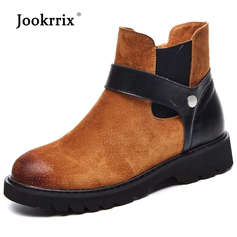

Jookrrix 2018 Shoes Women Fashion Brand Ankle Boots Lady chaussure Autumn Female footware Chelsea Boots Real Leather Black Boots