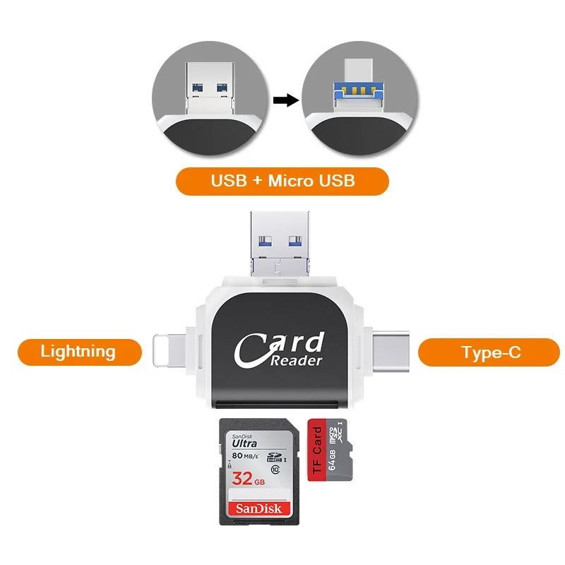 4 In 1 SD TF Card Reader Multi system Compatible Plug Play Portable Adapter Card Reader 2