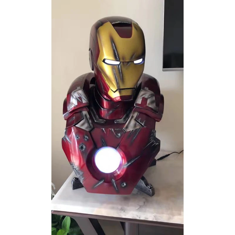 

COOL! 1/1 Scale Iron Man MK7 War Damage Version RED color Tony Strak NEW IRON MAN MODEL 61CM Resin BUST With Led Eye