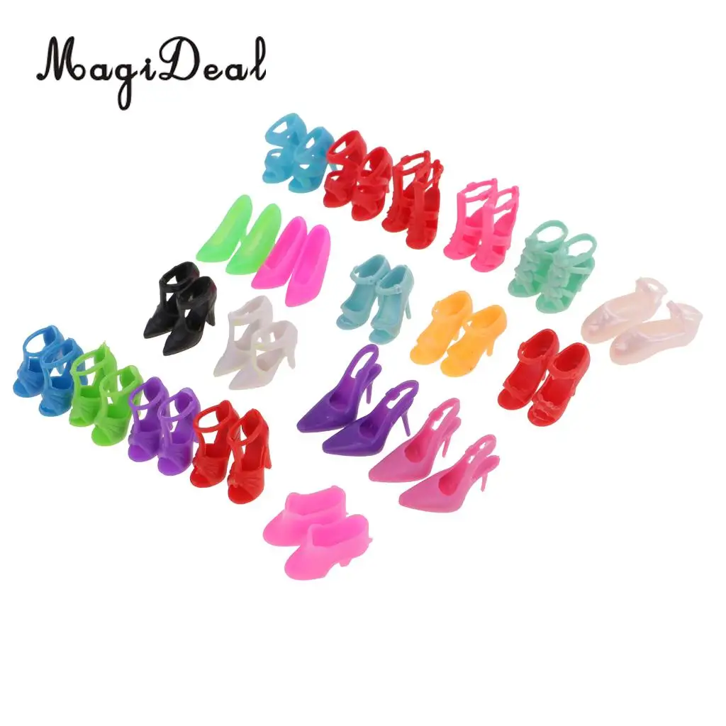 MagiDeal Colorful 20 Pairs 2cm PVC Doll Boots Shoes High Heel Sandals for Dolls Dollhouse Decoration Children Girls Cute Toy