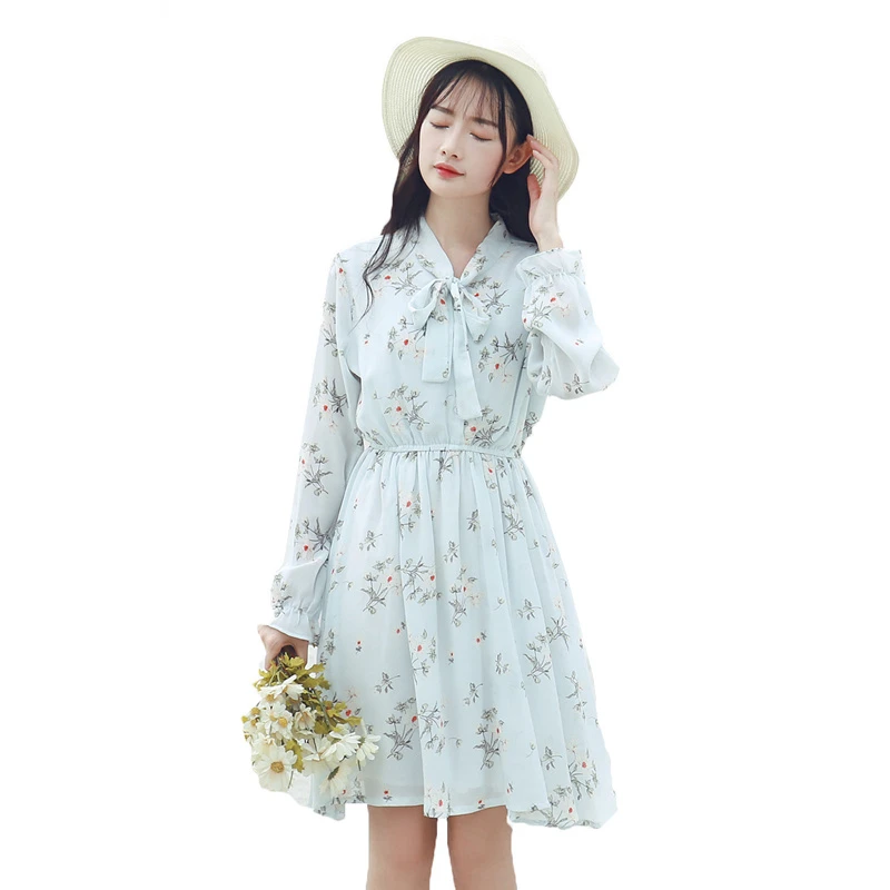 fashion 2018 Spring Summer Women's Chiffon Dresses Vintage Plus Size