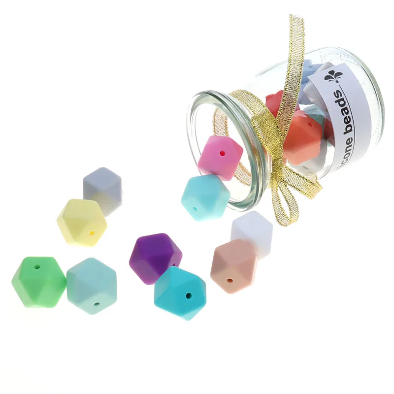 20pcs 14mm 육각형 Perles 실리콘 비즈 Teether Bpa 무료  젖니 목걸이 펜던트 액세서리 Mordedor 실리콘