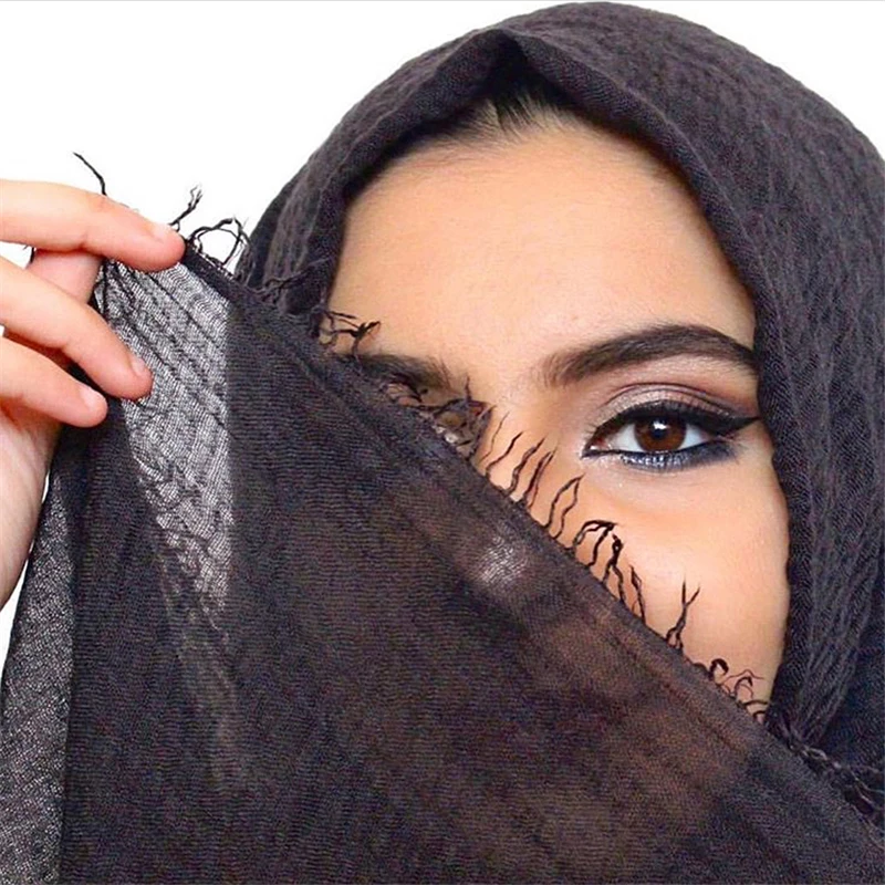 Мусульманские женские сморщенные хиджаб твердый хлопок исламский головной платок шаль-трансформер femme musulman foulard арабские шарфы