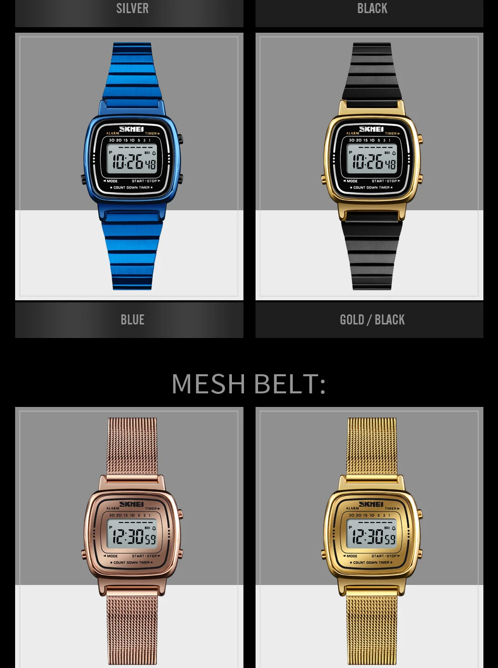 SKMEI модные спортивные часы женские топ бренды Роскошные 3 бар водонепроницаемые женские часы будильник цифровые часы Relogio Feminino 1252