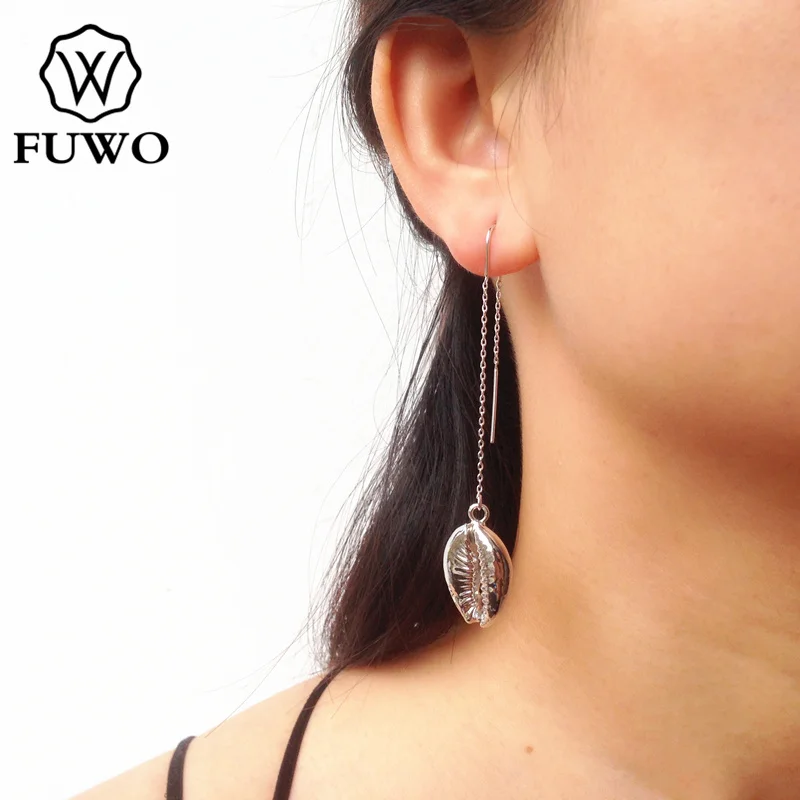 

FUWO Fashion Cowrie Shell Earrings With 24K Gold Dipped Natural Carved Conch Threader Earrings Beach Jewelry Wholesale ER514