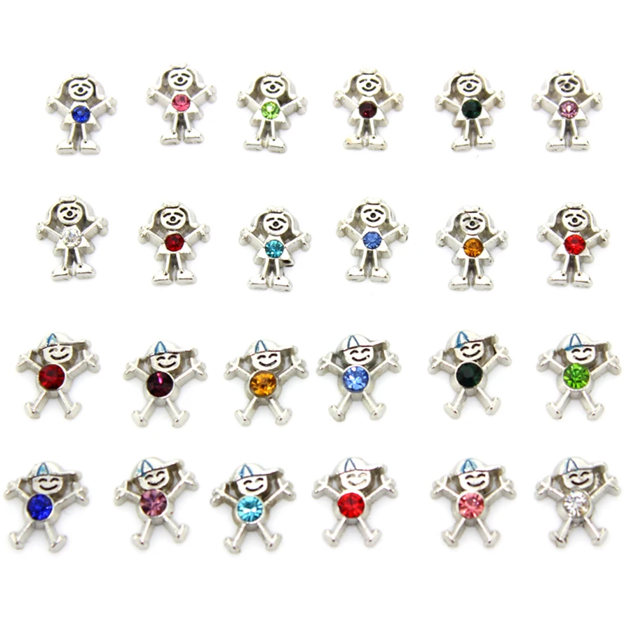 

24pcs no design jewelry charms Silver Boy and Girl Birthstone Floating Charms for Living Glass Memory Locket