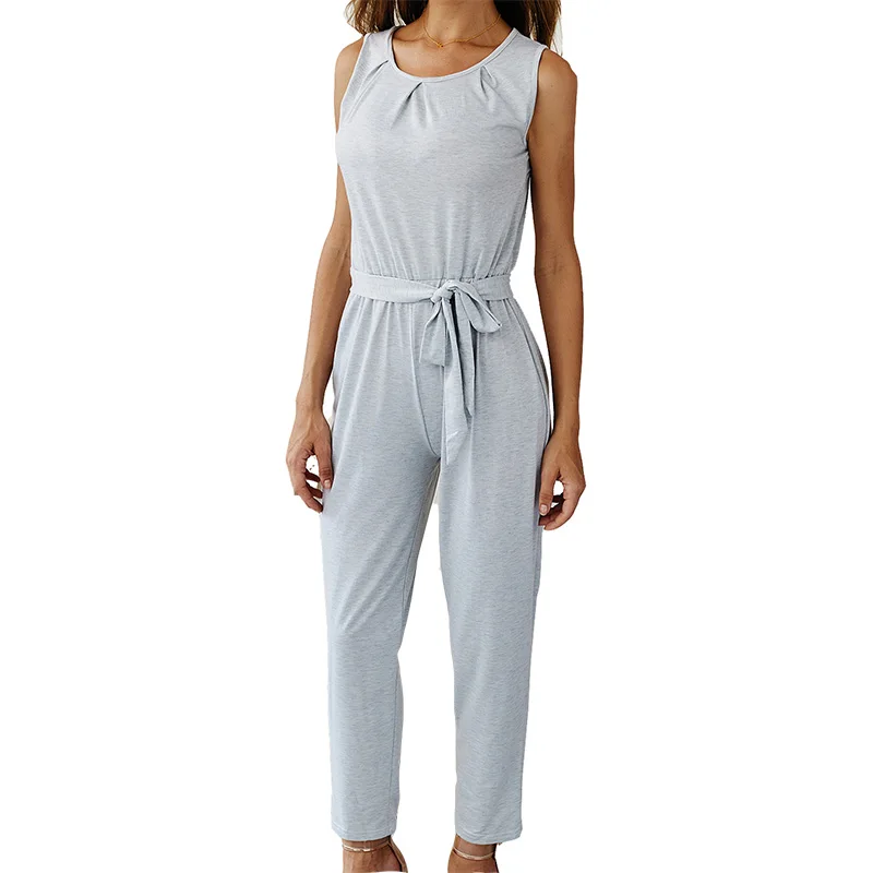 

Casual Summer Jumpsuit Sleeveless Women Clothes Sashes Plus Size Jumpsuits Solid Long Playsuit Female Overalls Mujer Femme GV830