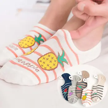 

Women Summer Comfortable Cotton Silicone Slip Invisible Boat Socks Fruit Strawberry Stripe Short Cotton Socks Girl Socks