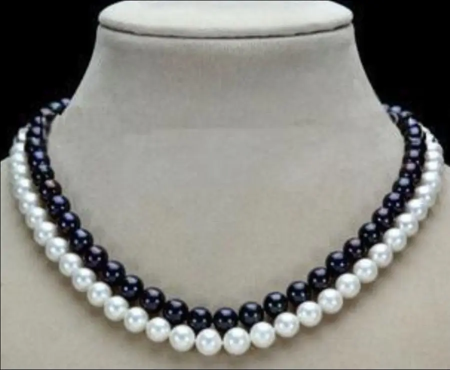 

huij 004906 2 Row 7-8mm Black & White Freshwater Pearl Necklace
