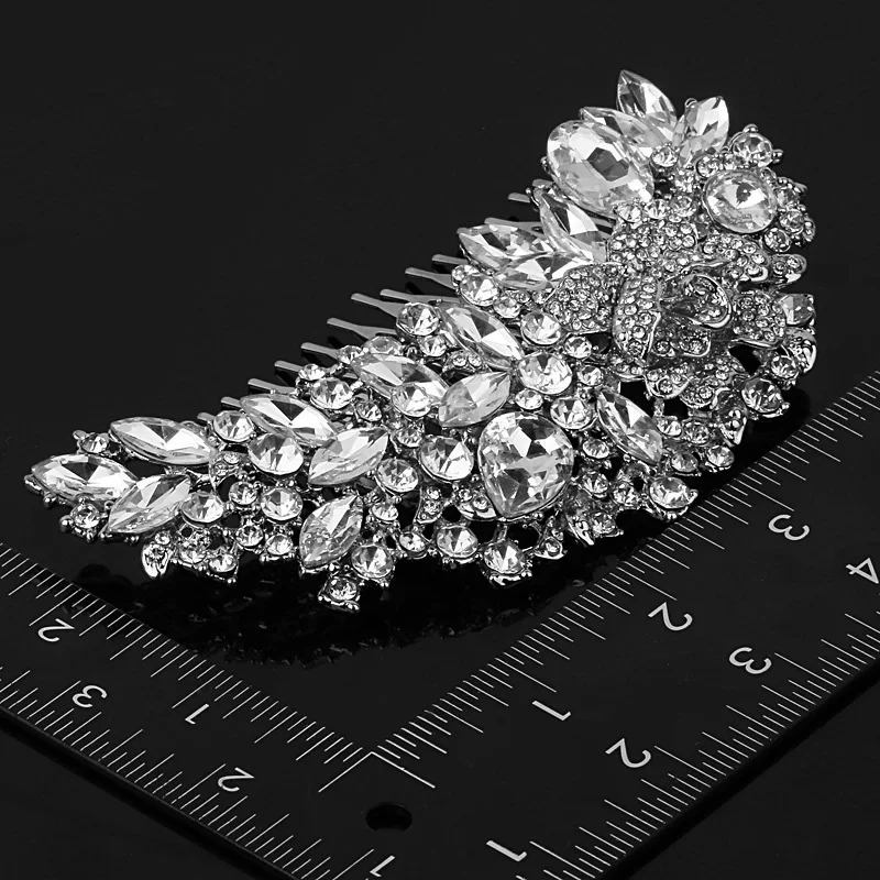 TREAZY Vintage Large Floral Bridal Hair Combs Rhinestone Crystal Wedding Tiara Hair Jewelry European Design Hair Accessories