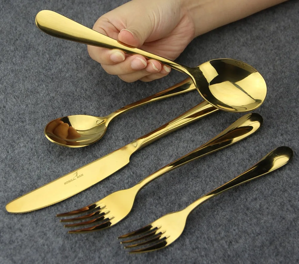 

10 Sets Stainless Steel Best Dinnerware Mirror Gold Polishing Cutlery Dinnerware Tableware