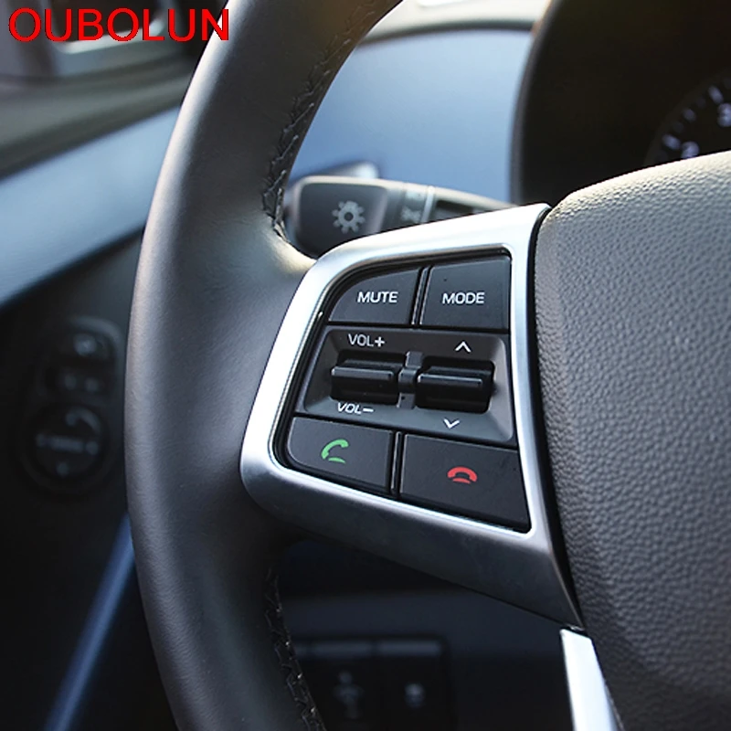 

OUBOLUN Interior Mouldings Accessories For Hyundai ix25 Creta 2015-2018 ABS Chrome Steering Wheel Decoration Buttons Cover Trim