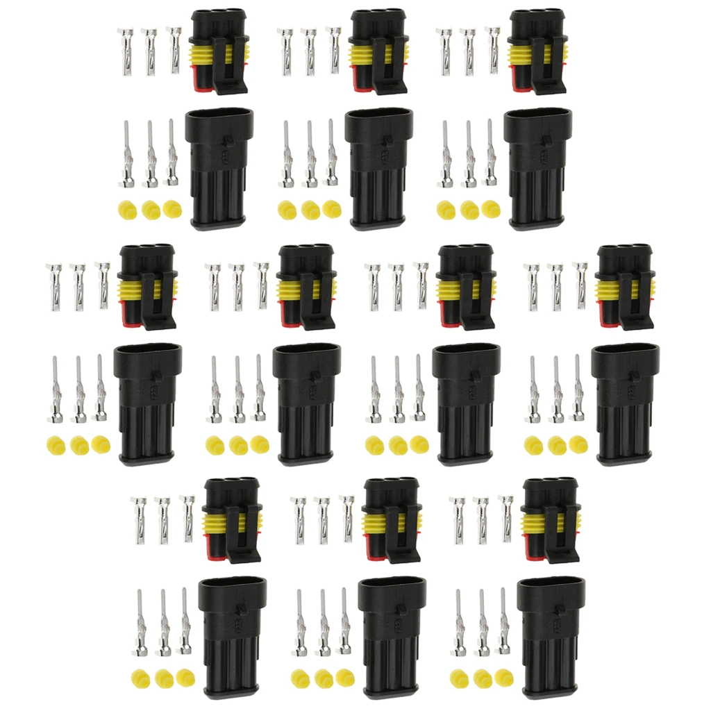 10x 3 Pin Sealed Waterproof Electrical Wire Connector Plus Car Set Car Accessories