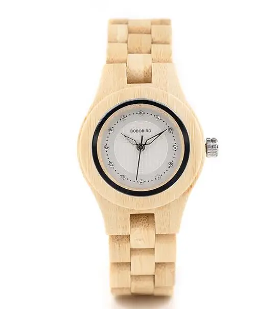 BOBO BIRD O10 бамбуковые женские часы с кристальным циферблатом женские кварцевые часы под платье в деревянной коробке - Цвет: Белый
